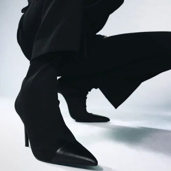 NWT Zara Pointed Fabric Heeled Ankle Boots - Picture 2 of 11